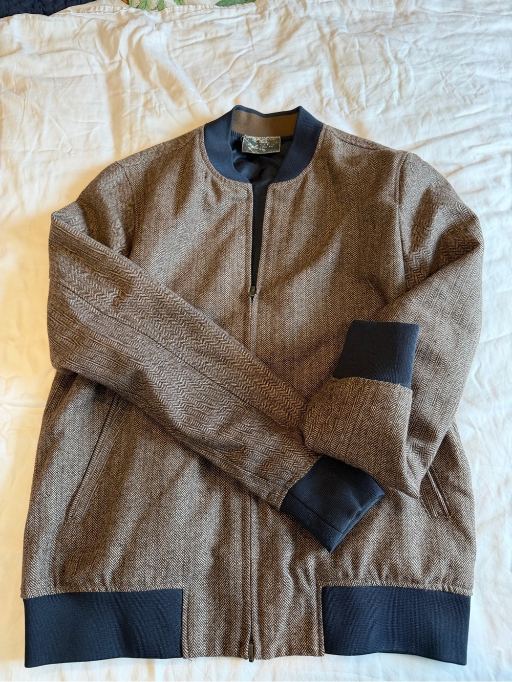 Balenciaga Brown Herringbone Zip-Up Bomber with Black Trim